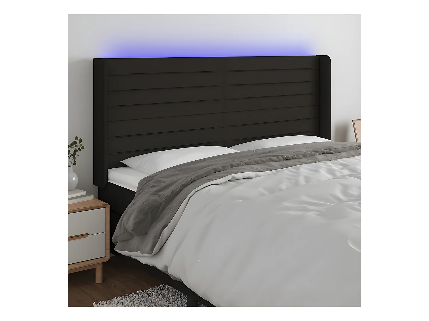 Cabecero con LED de tela negro 163x16x118/128 cm