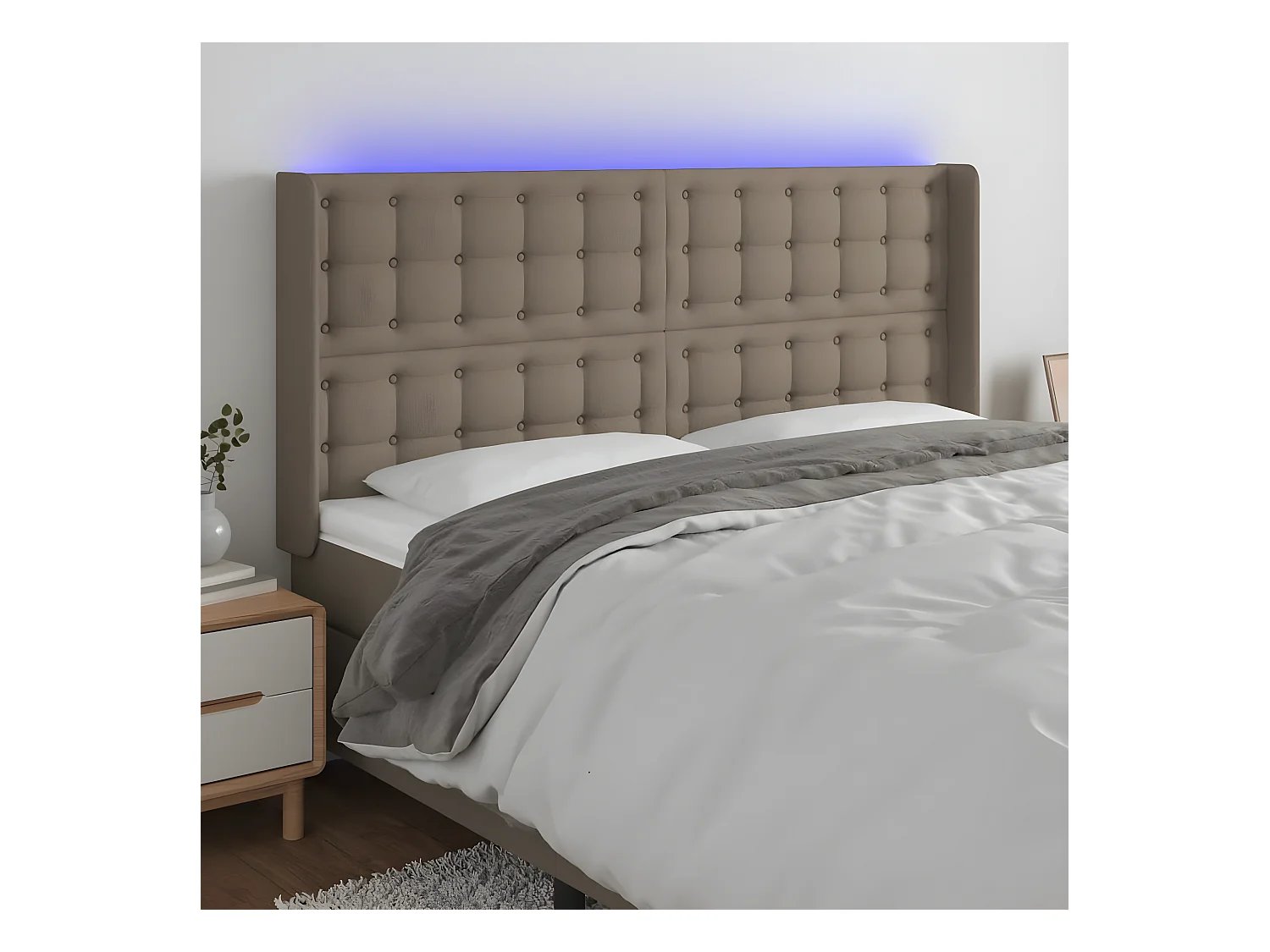 Tête de lit à LED Taupe 183x16x118/128 cm Tissu