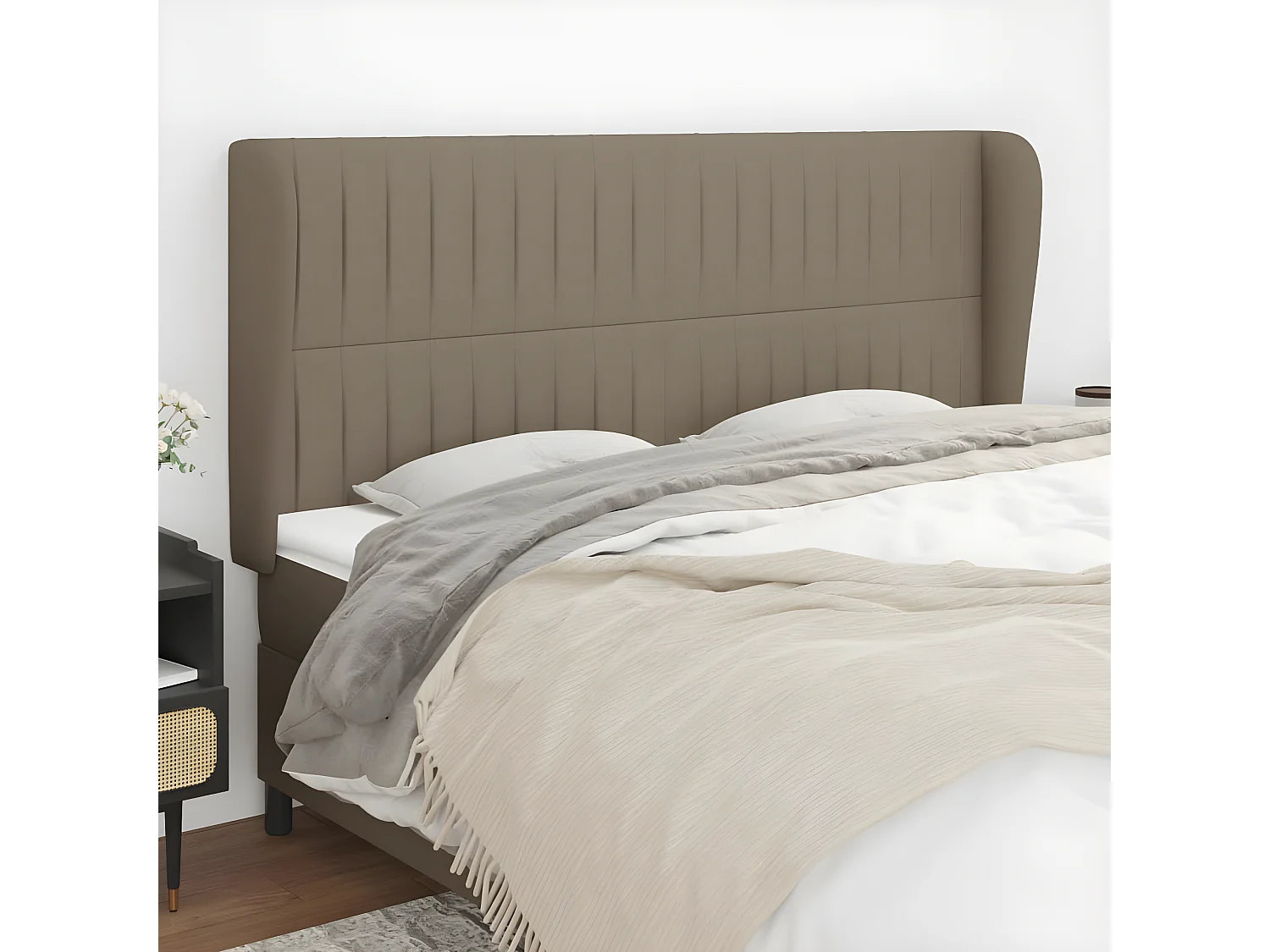 Tête de lit avec oreilles Taupe 163x23x118/128 cm Tissu