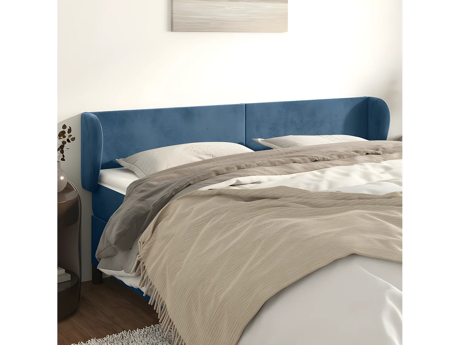Tête de lit avec oreilles Bleu foncé 183x23x78/88 cm Velours