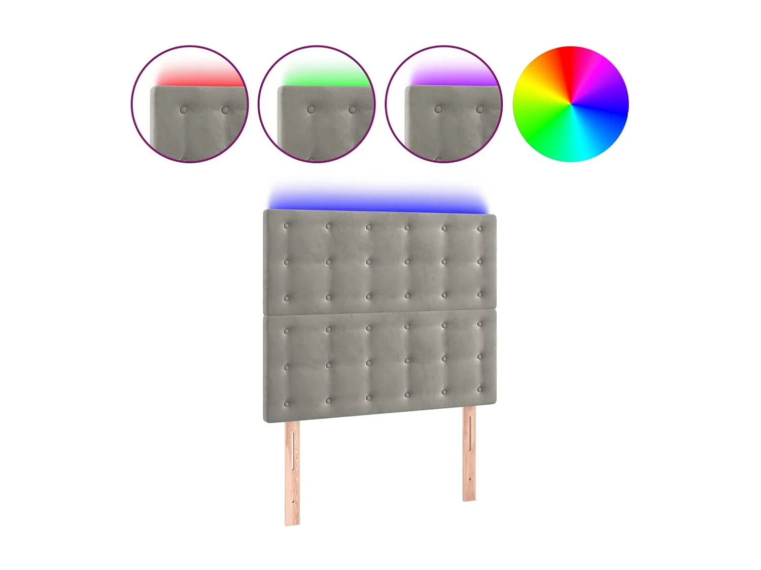 Cabecero con luces LED terciopelo gris claro 90x5x118/128 cm