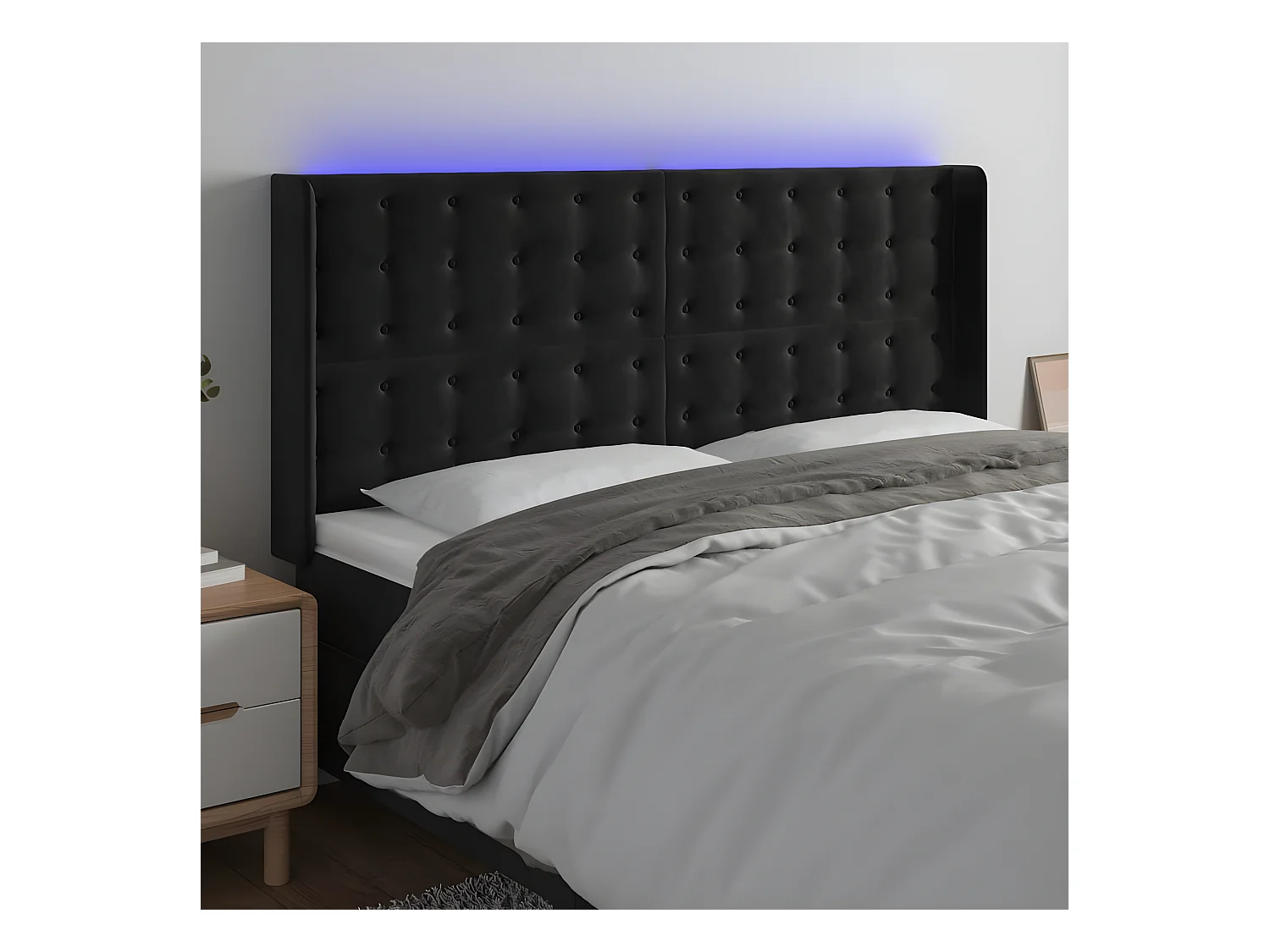 Tête de lit à LED Noir 163x16x118/128 cm Velours