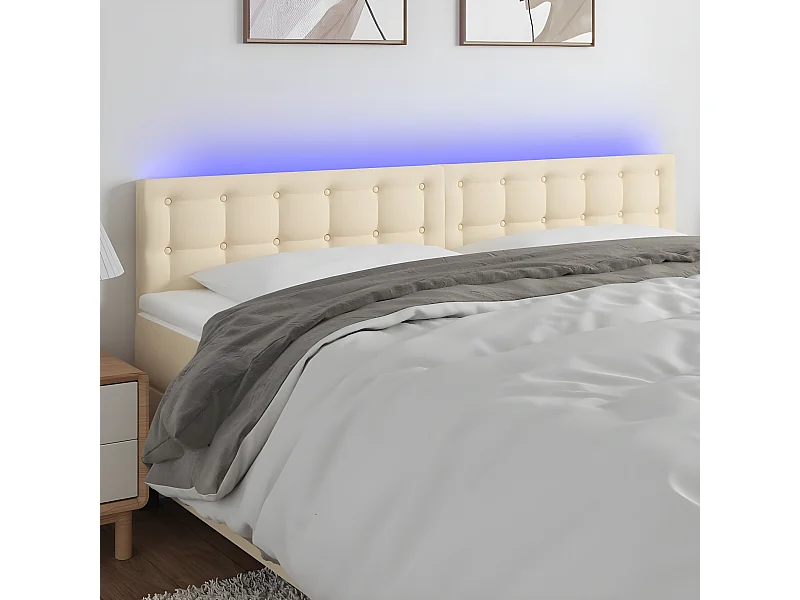 Cabeceira de cama c/ luzes LED tecido 160x5x78/88 cm cor creme