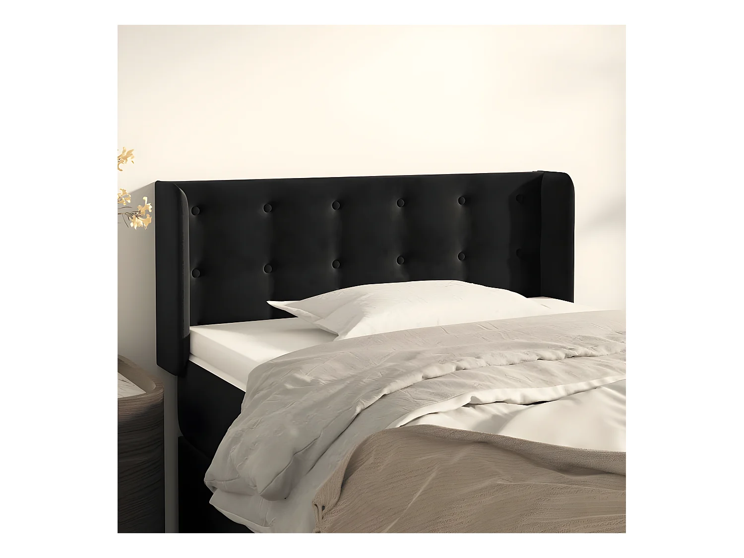 Cabeceira de cama c/ abas veludo 103x16x78/88 cm preto