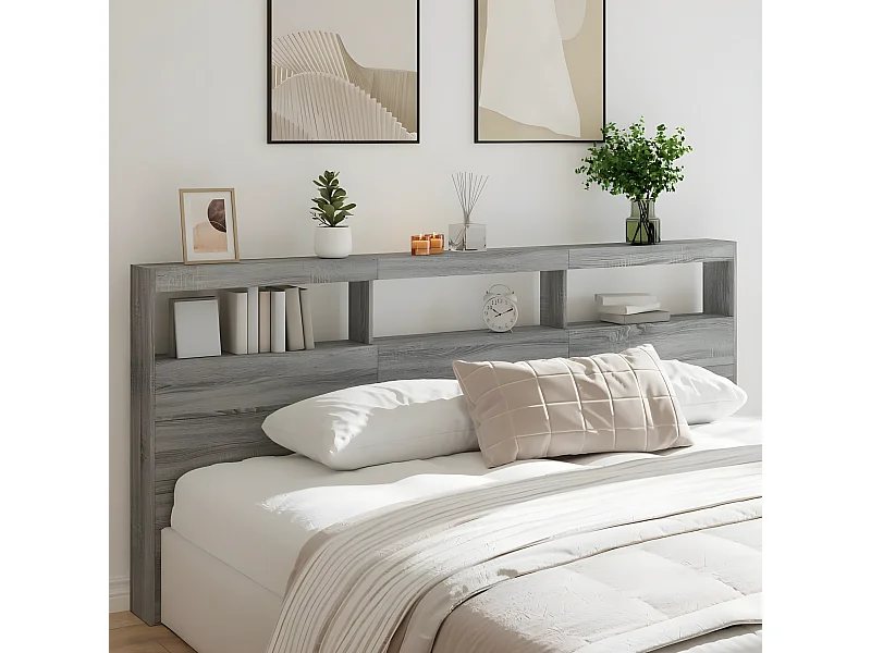 Armoire tête de lit avec LED sonoma gris 220x17x102 cm