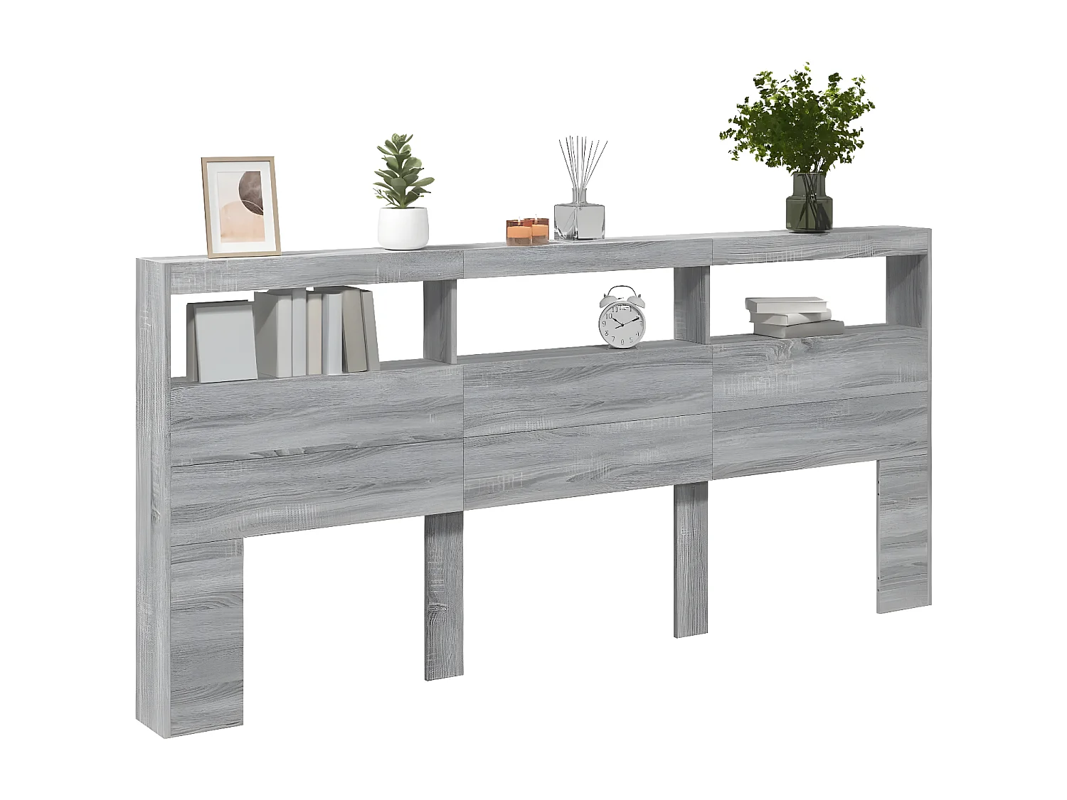 Armoire tête de lit avec LED sonoma gris 220x17x102 cm