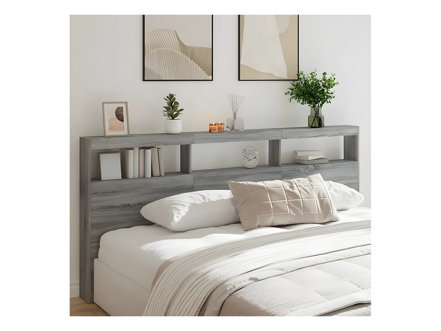Armoire tête de lit avec LED sonoma gris 220x17x102 cm