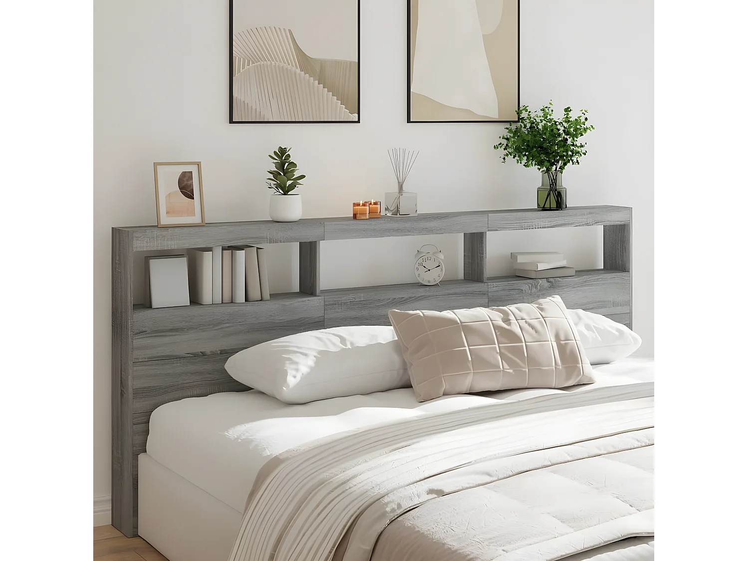 Armoire tête de lit avec LED sonoma gris 220x17x102 cm