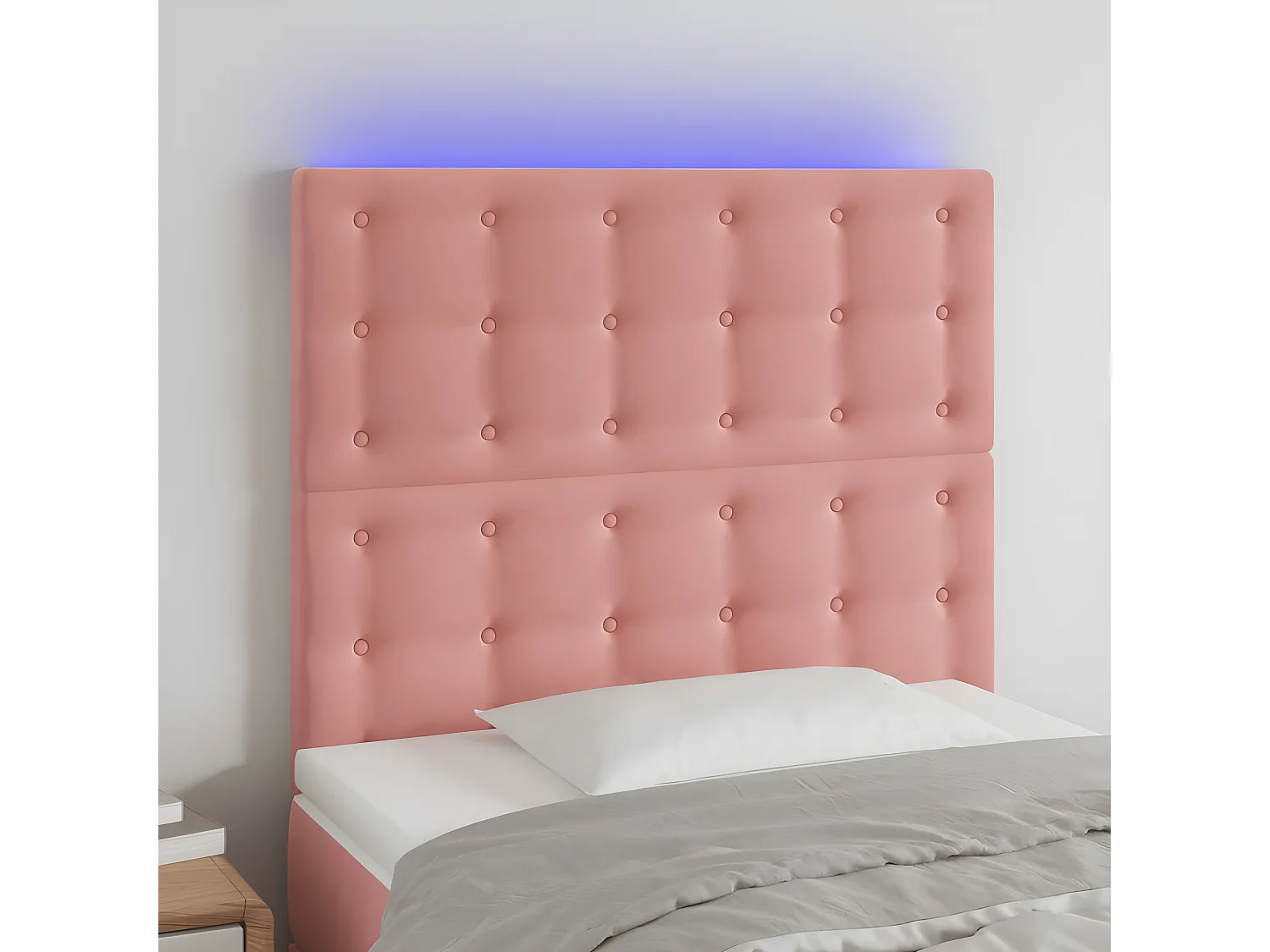 Cabecero con luces LED terciopelo rosa 100x5x118/128 cm