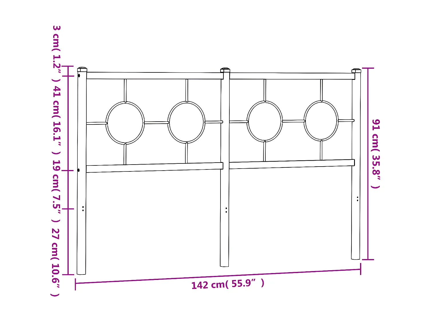 Tête de lit métal blanc 135 cm