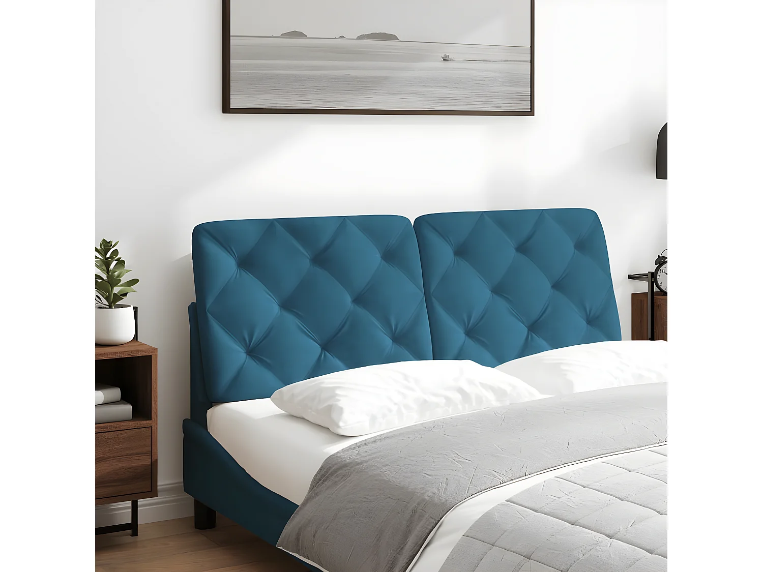 Almofadão de cabeceira 140 cm veludo azul