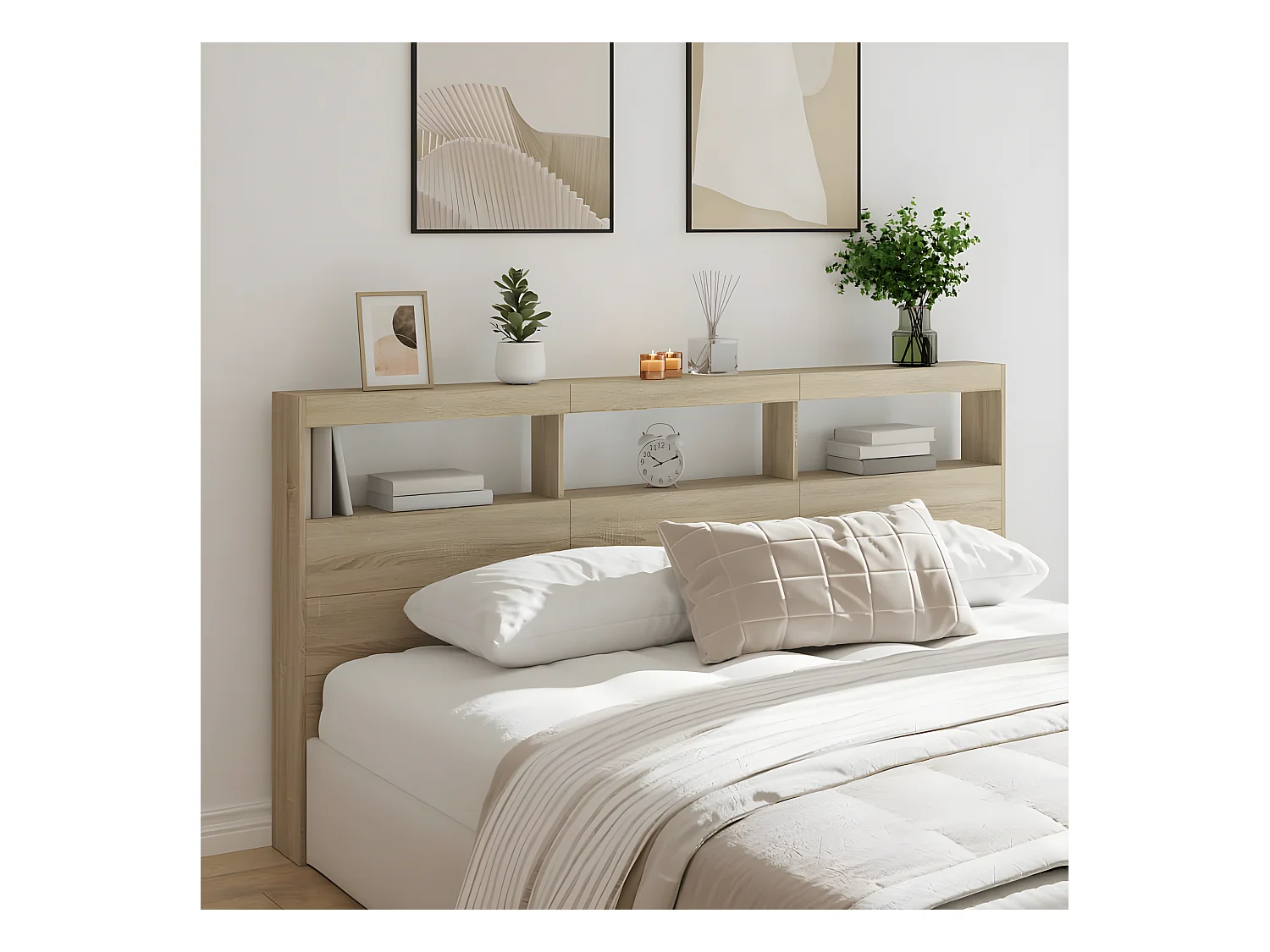 Armoire tête de lit avec LED chêne sonoma 200x17x102 cm