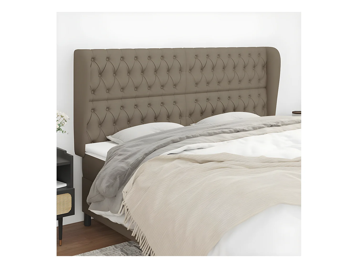 Tête de lit avec oreilles Taupe 203x23x118/128 cm Tissu