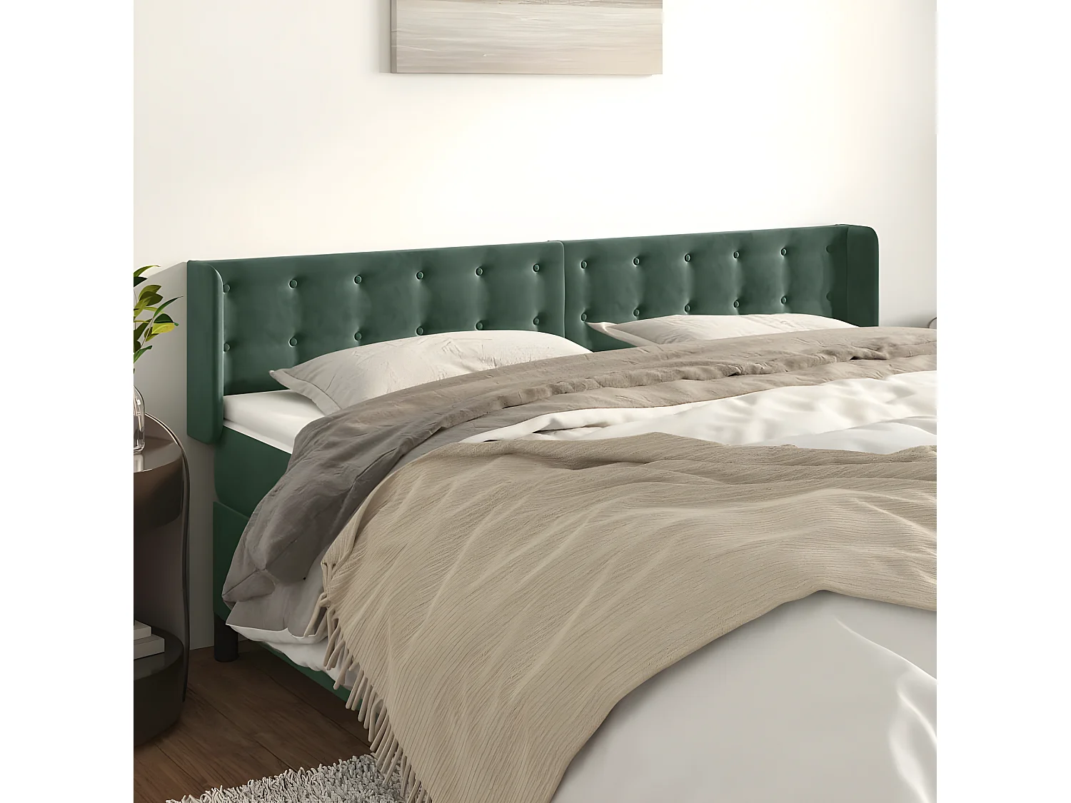 Tête de lit avec oreilles Vert foncé 203x16x78/88 cm Velours
