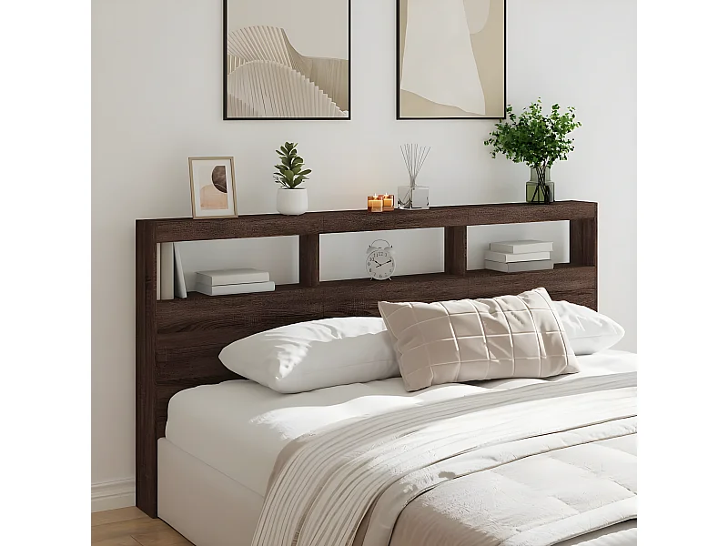 Armoire tête de lit avec LED chêne marron 200x17x102 cm