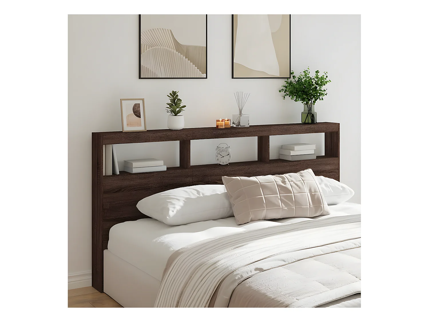 Hoofdbordkast met LED-verlichting 200x17x102 cm bruin eiken