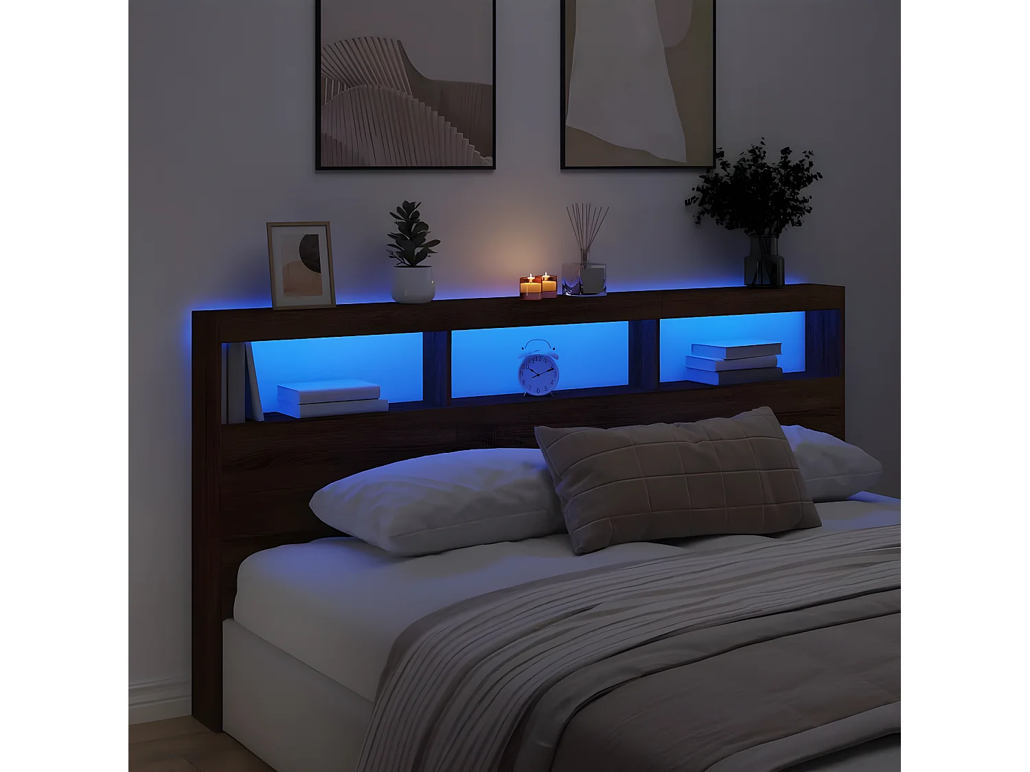 Armoire tête de lit avec LED chêne marron 200x17x102 cm