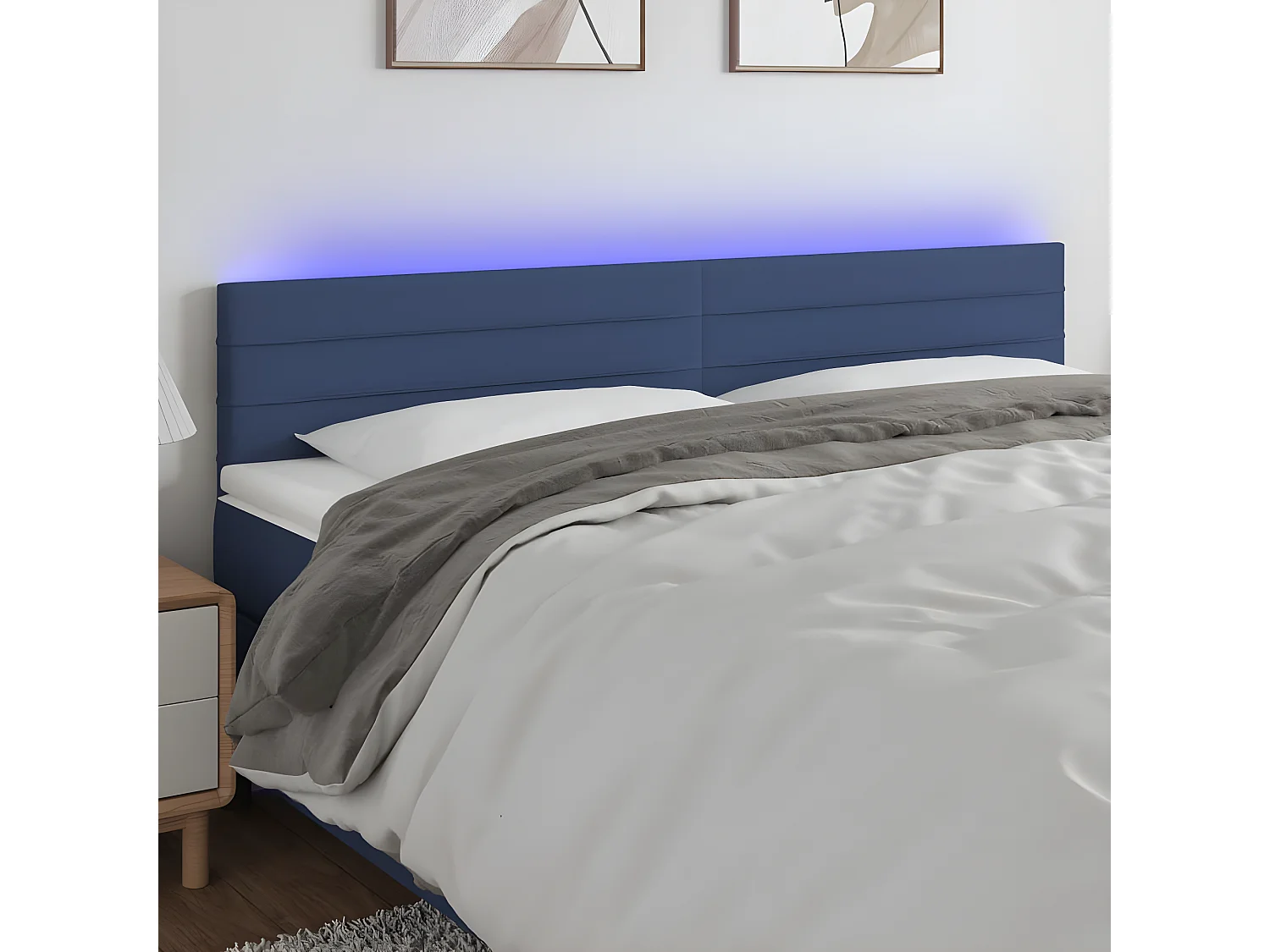 Hoofdbord LED 160x5x78/88 cm stof blauw
