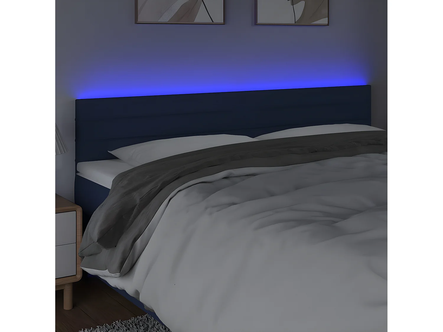 Cabecero con LED de tela azul 160x5x78/88 cm