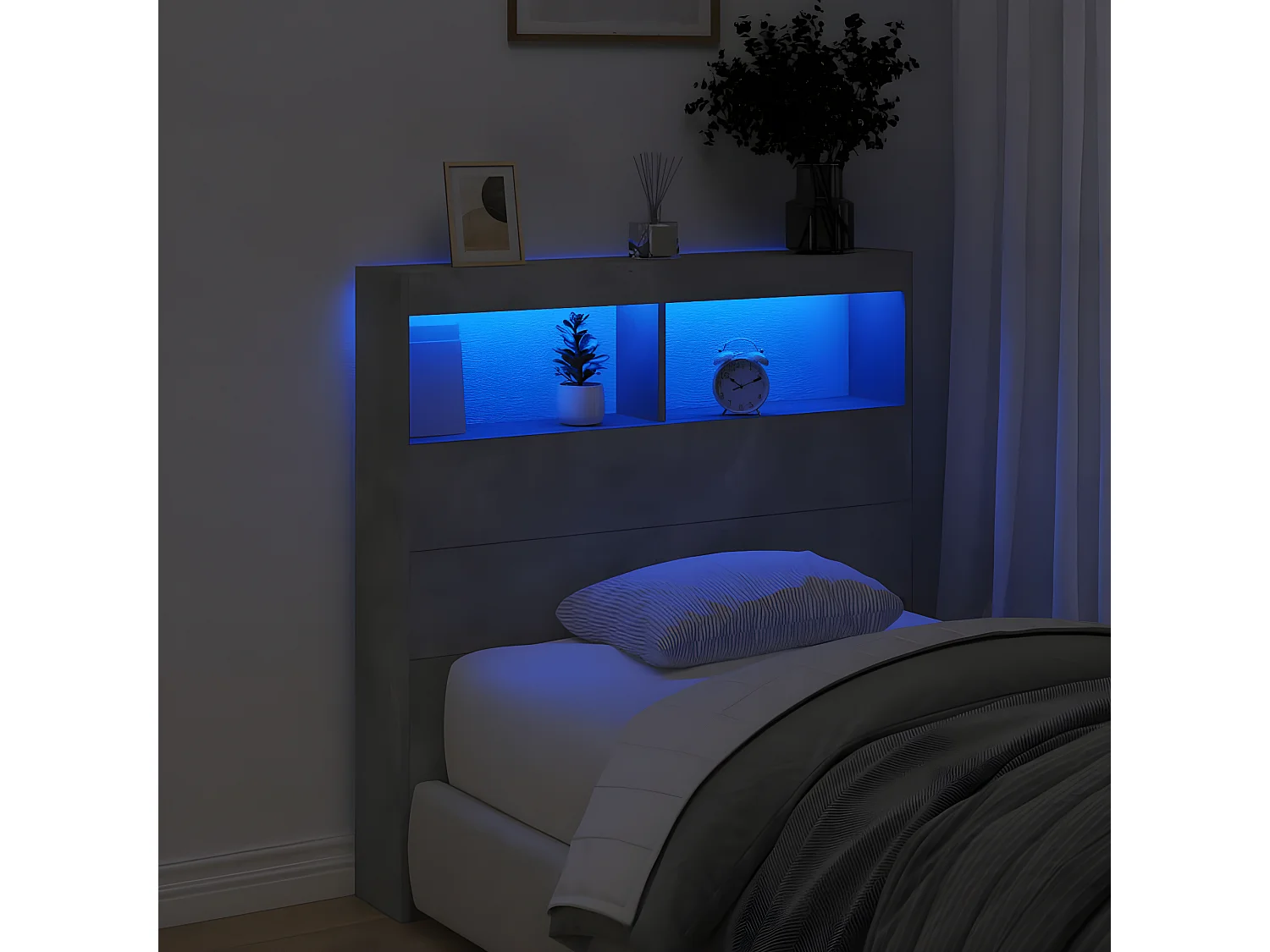 Armoire tête de lit avec LED gris béton 100x17x102 cm