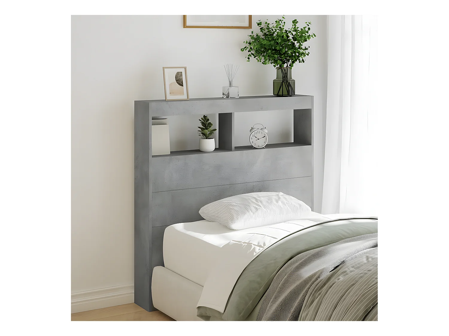 Armoire tête de lit avec LED gris béton 100x17x102 cm