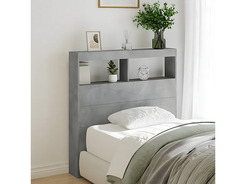 Cabecero de cama con luz LED gris hormigón 100x17x102 cm