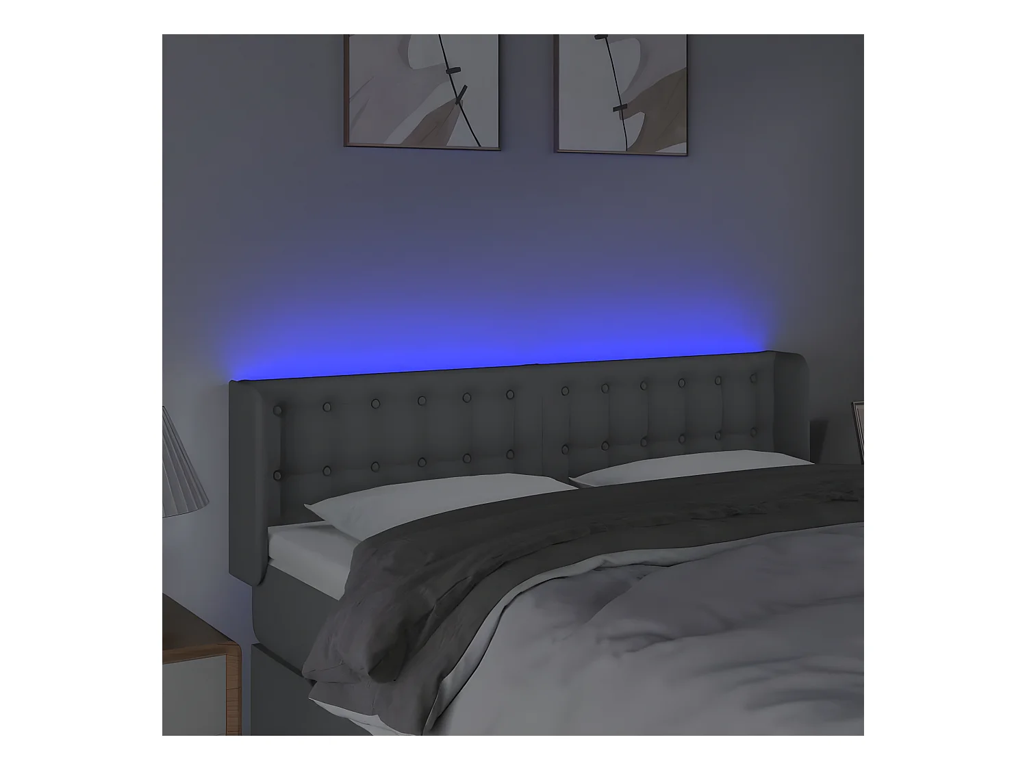 Hoofdbord LED 147x16x78/88 cm stof lichtgrijs