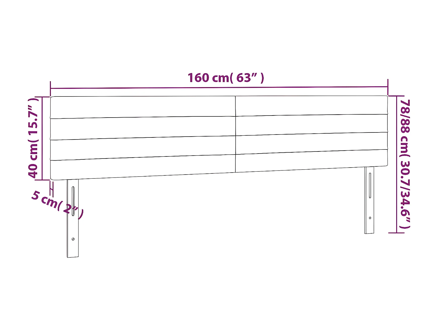 Tête de lit à LED Noir 160x5x78/88 cm Tissu