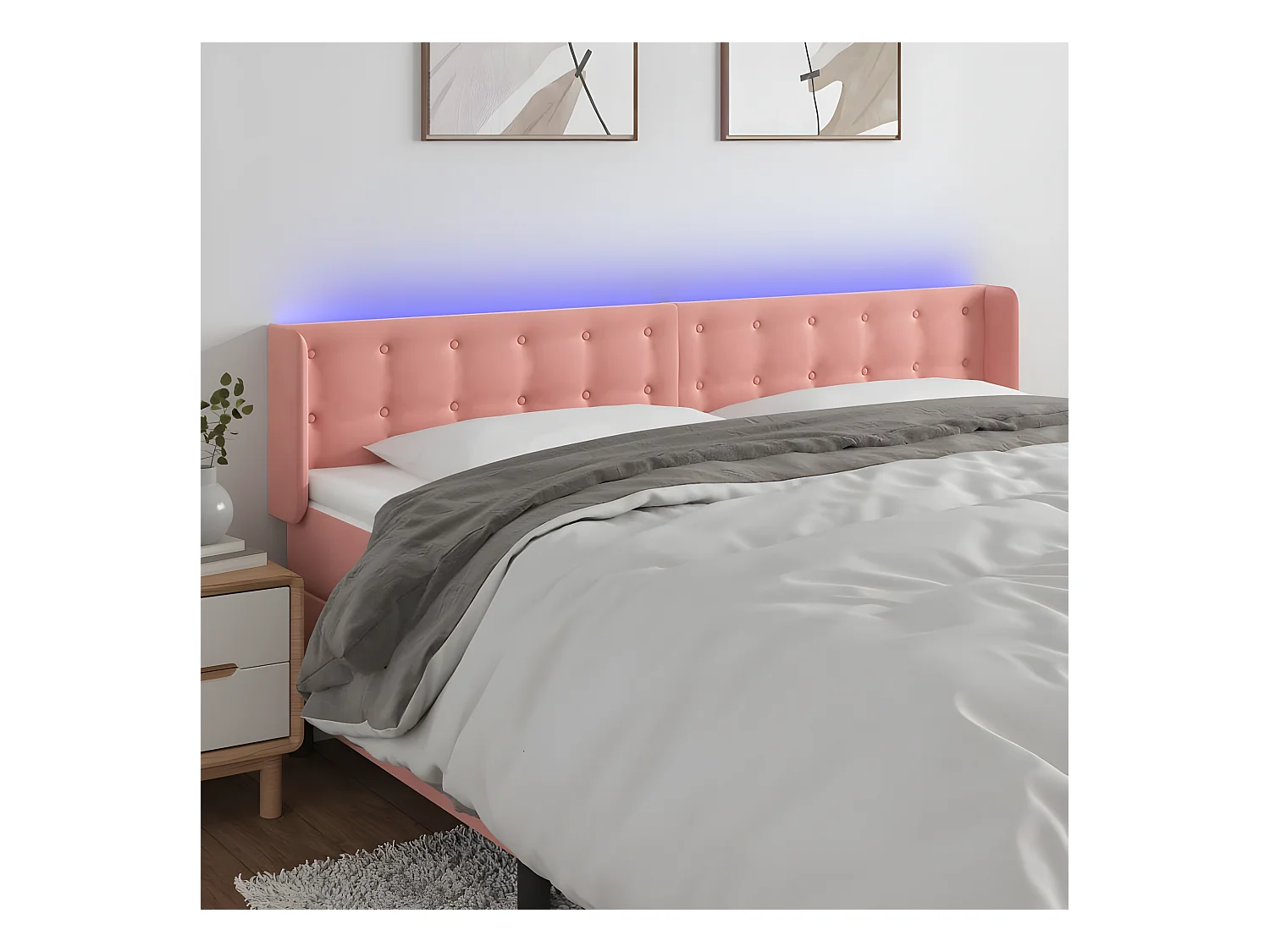 Tête de lit à LED Rose 203x16x78/88 cm Velours