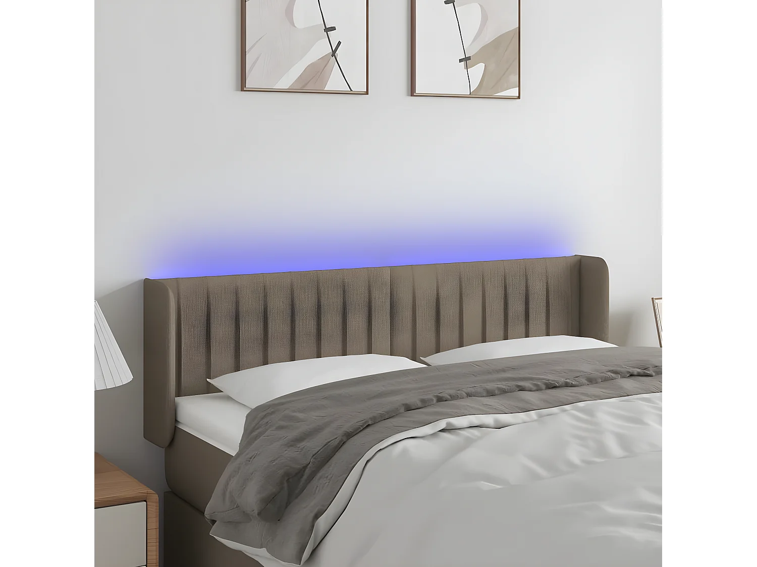 Cabeceira de cama c/ luzes LED 147x16x78/88cm cinza-acastanhado
