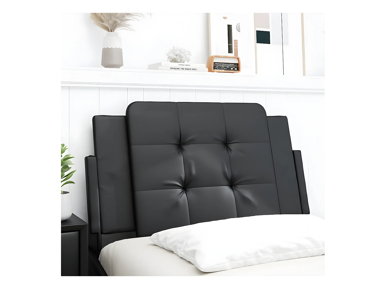 Coussin de tête de lit noir 80 cm similicuir