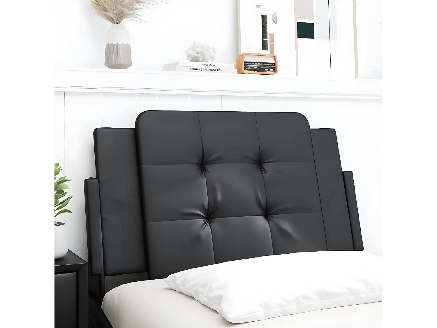 Almofadão de cabeceira 80 cm couro artificial preto