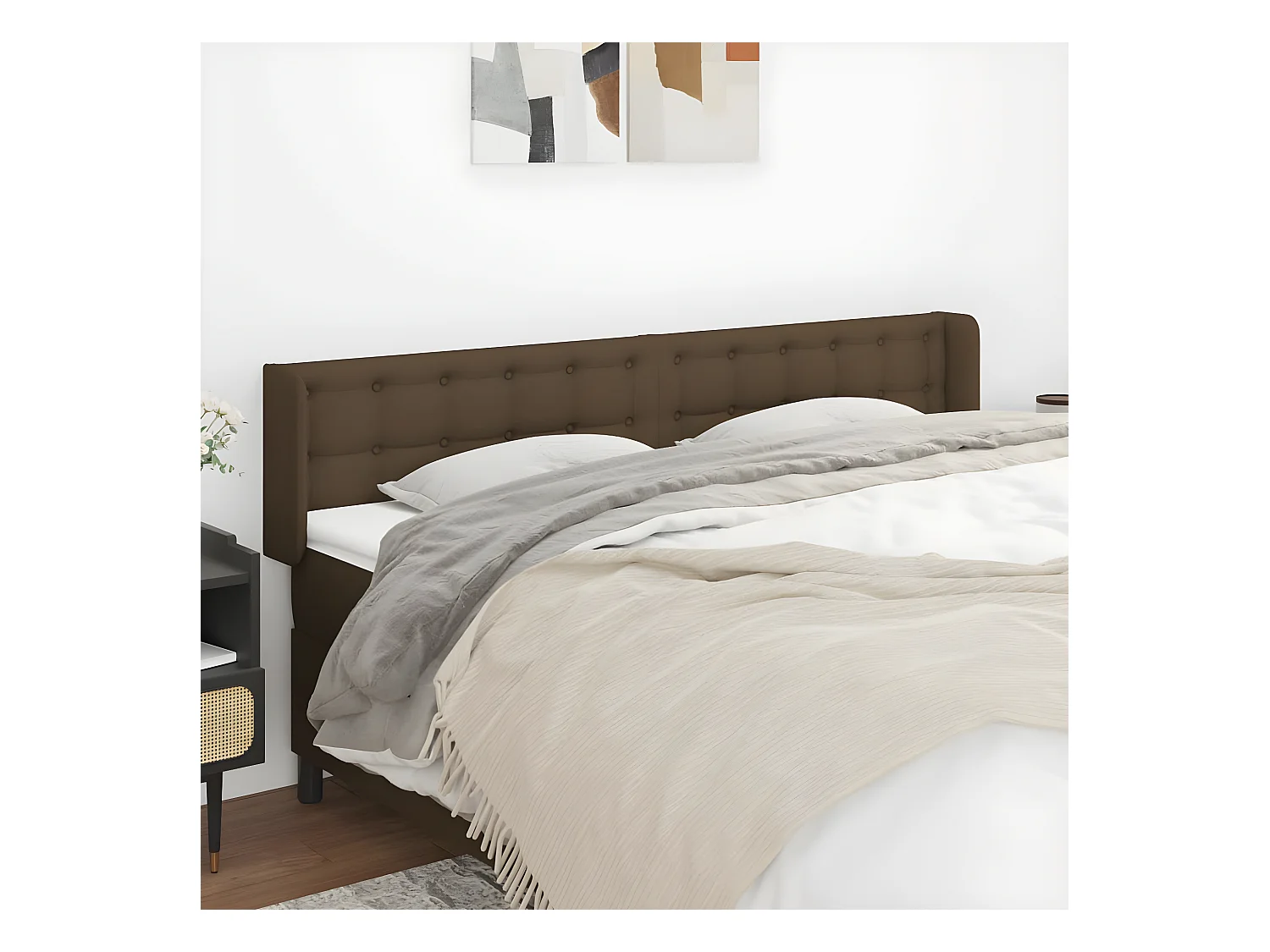 Tête de lit avec oreilles Marron Foncé 163x16x78/88 cm Tissu