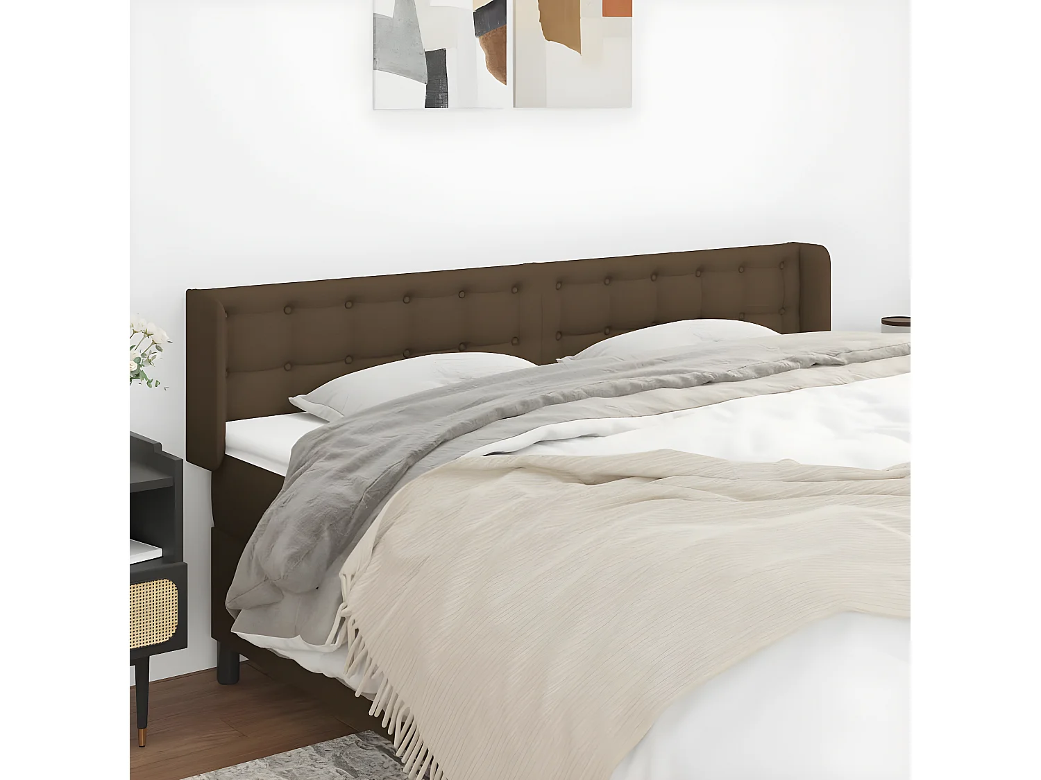 Tête de lit avec oreilles Marron Foncé 163x16x78/88 cm Tissu