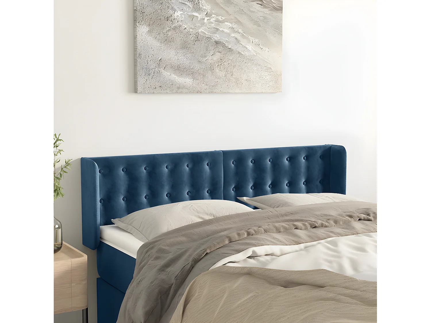 Tête de lit avec oreilles Bleu foncé 147x16x78/88 cm Velours