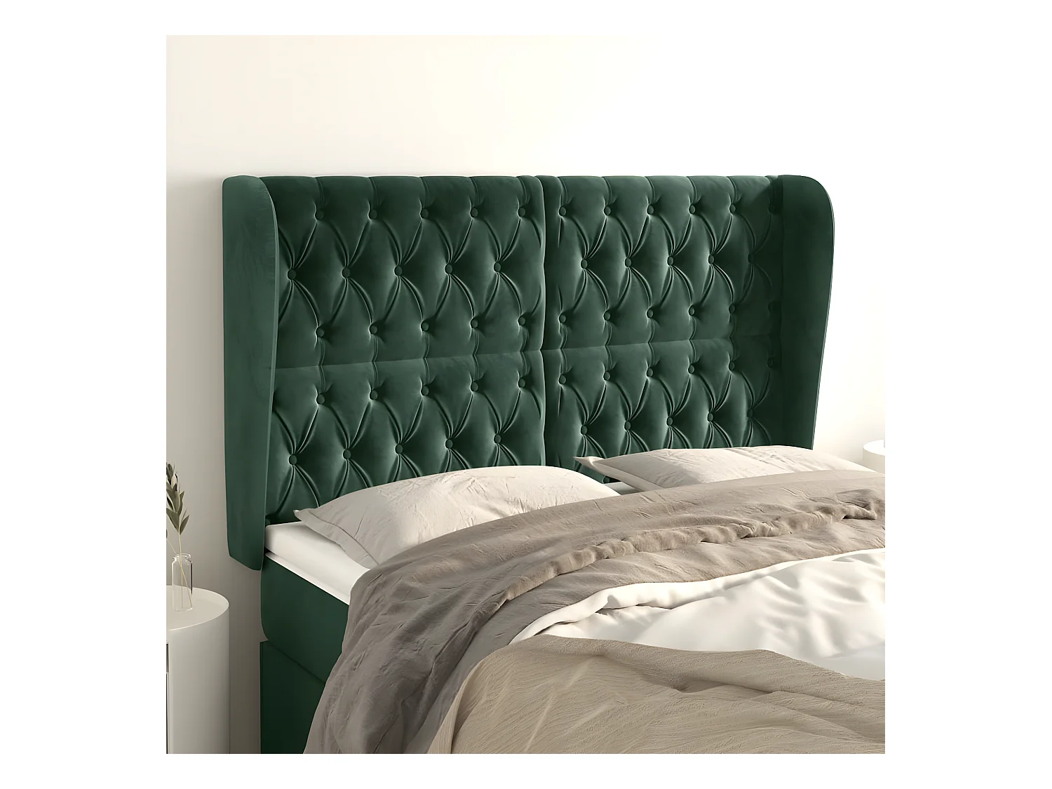 Tête de lit avec oreilles Vert foncé 147x23x118/128 cm Velours