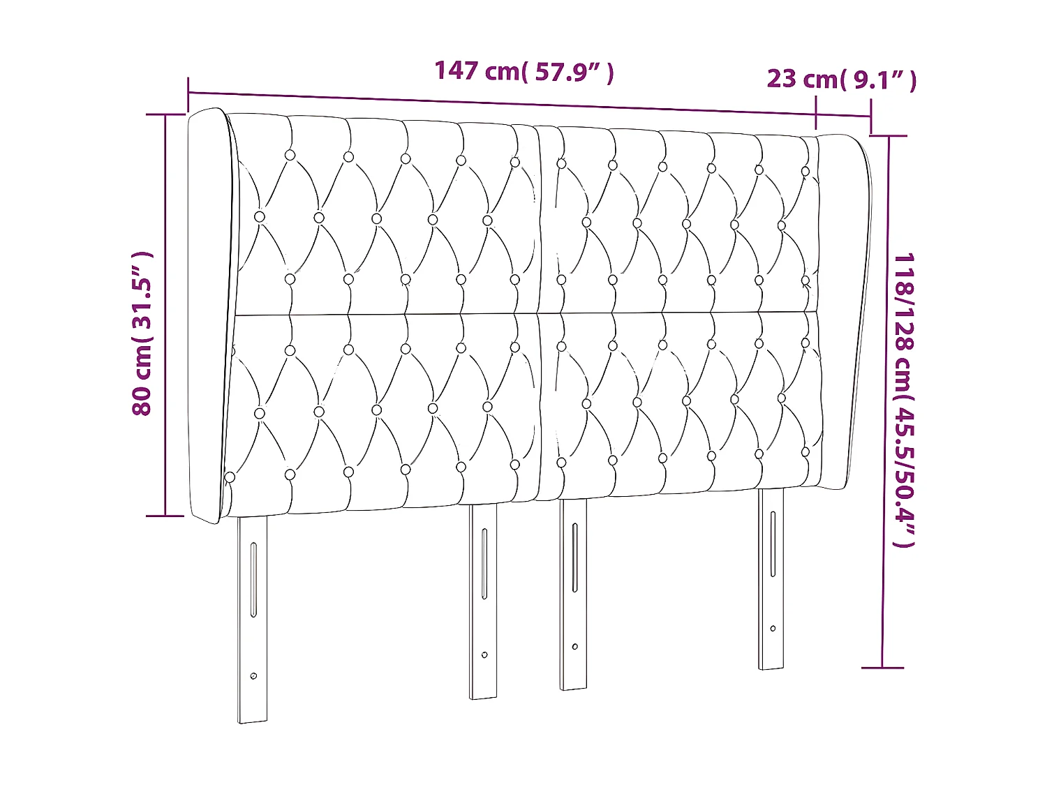 Tête de lit avec oreilles Vert foncé 147x23x118/128 cm Velours