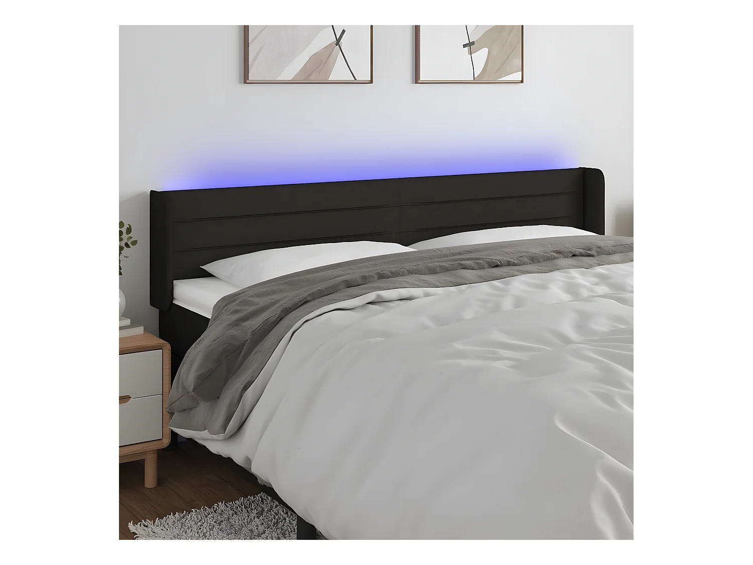 Hoofdbord LED 163x16x78/88 cm stof zwart
