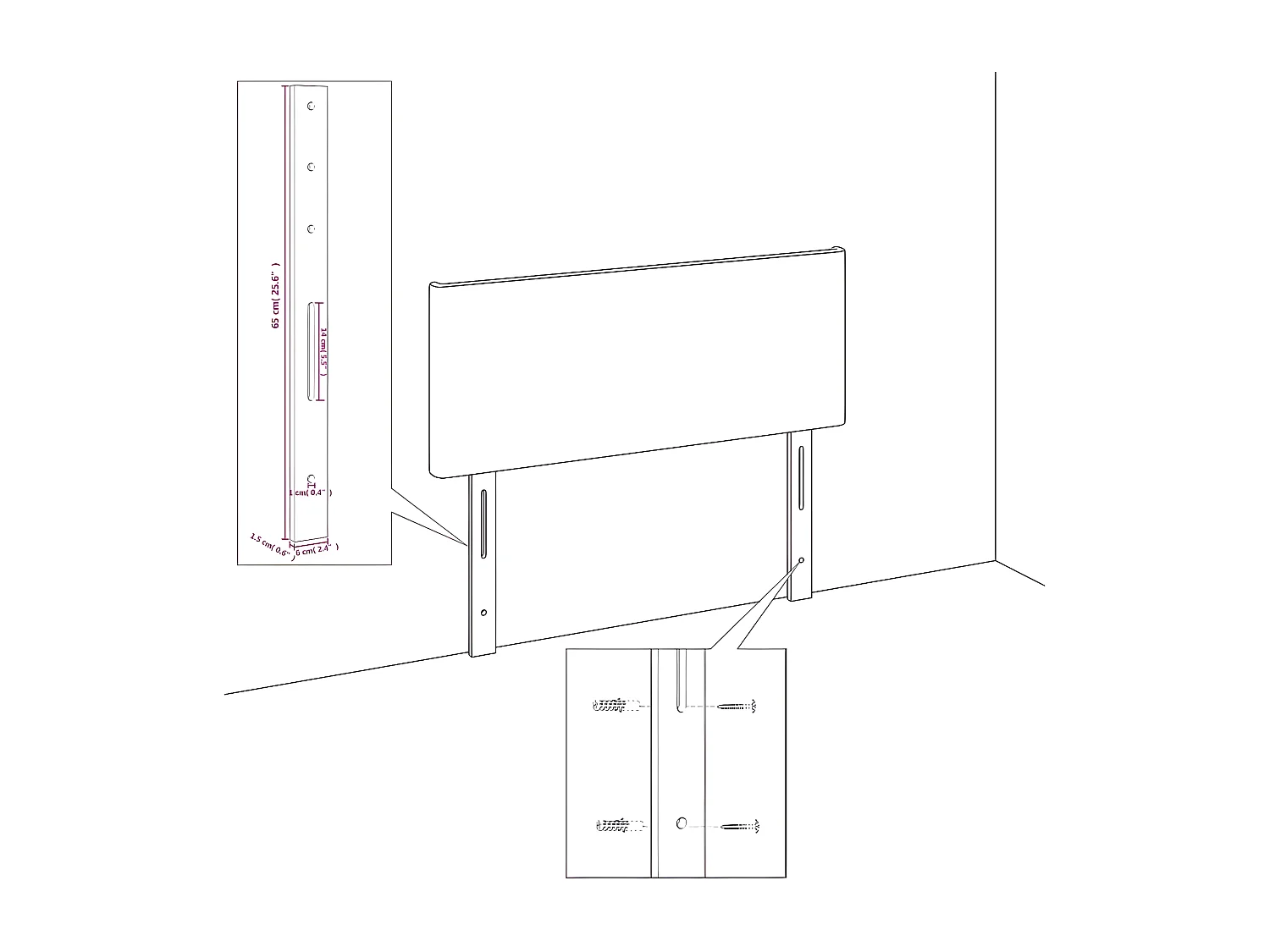 Tête de lit avec oreilles Rose 163x16x78/88 cm Velours
