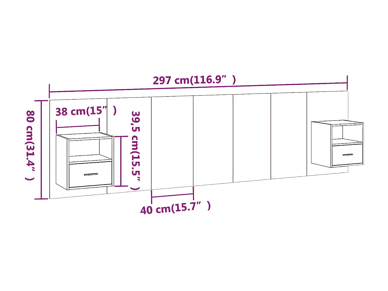 Tête de lit avec armoires Chêne sonoma Bois d'ingénierie