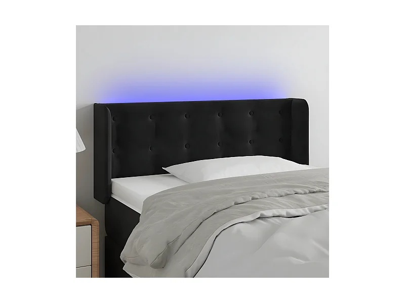 Cabecero con LED de terciopelo negro 93x16x78/88 cm