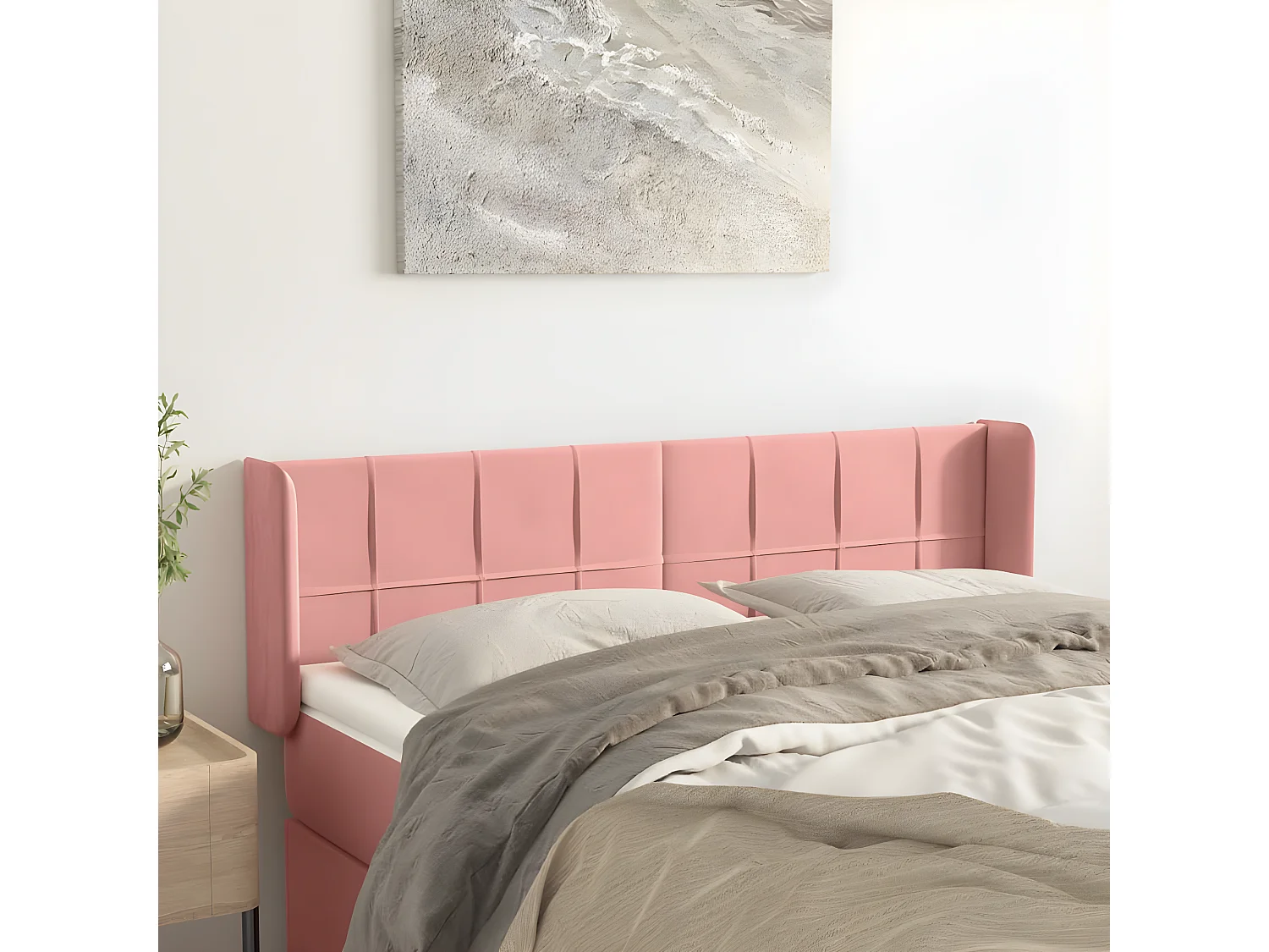 Tête de lit avec oreilles Rose 147x16x78/88 cm Velours