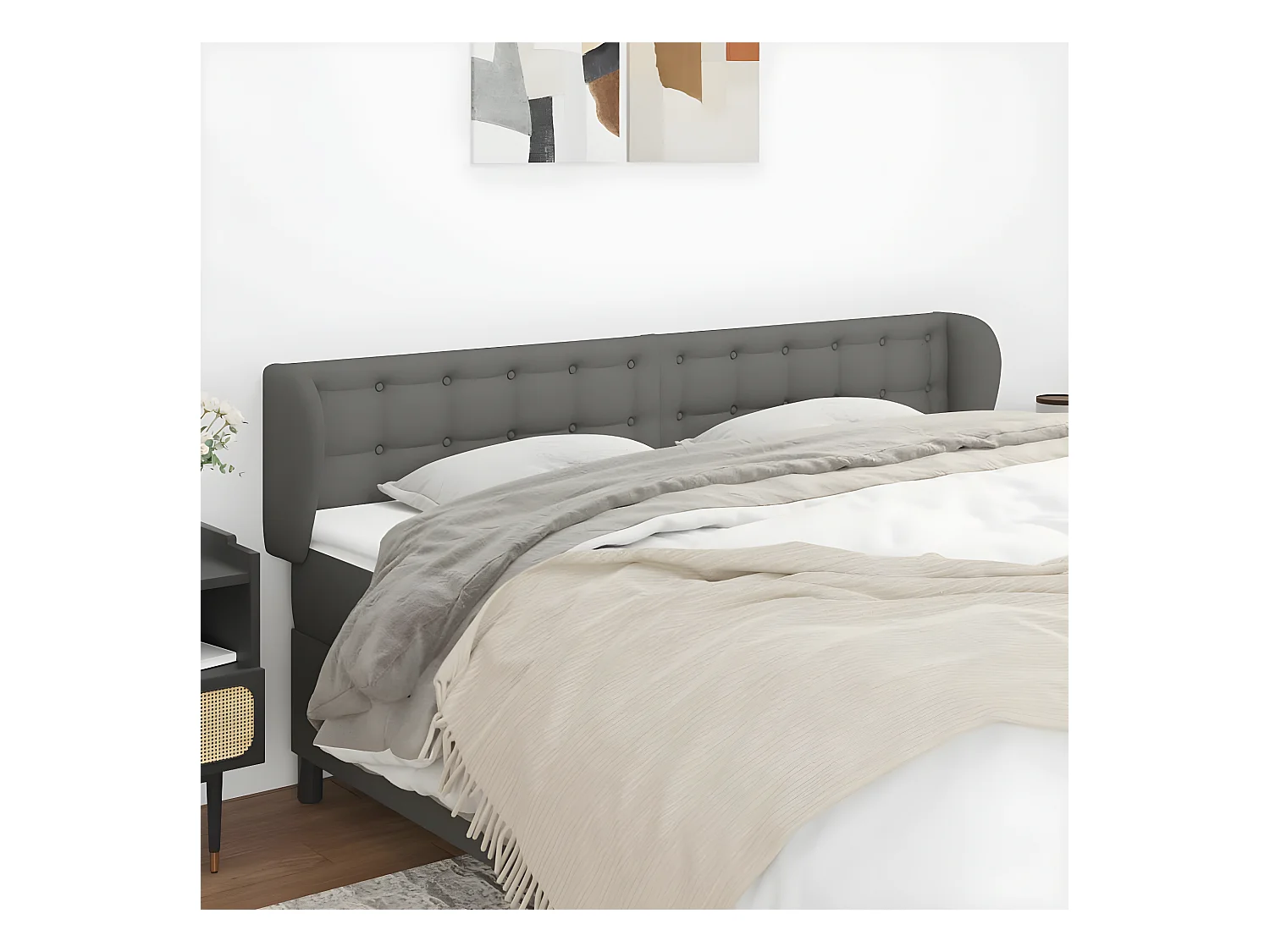 Tête de lit avec oreilles Gris foncé 183x23x78/88 cm Tissu
