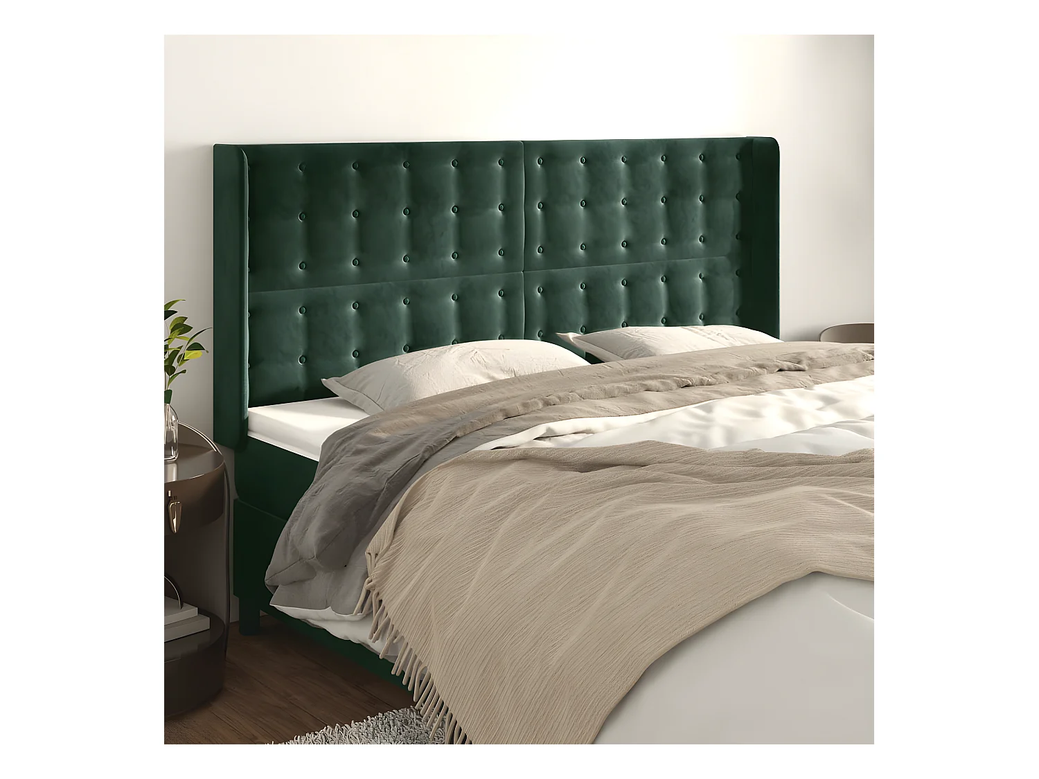Tête de lit avec oreilles Vert foncé 183x16x118/128 cm Velours