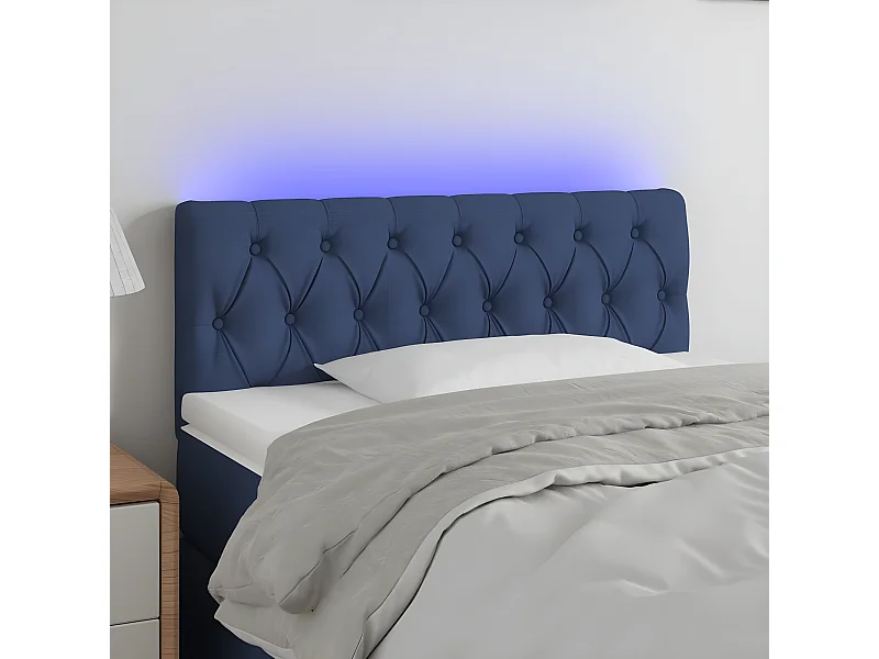 Cabeceira de cama c/ luzes LED tecido 100x7x78/88 cm azul