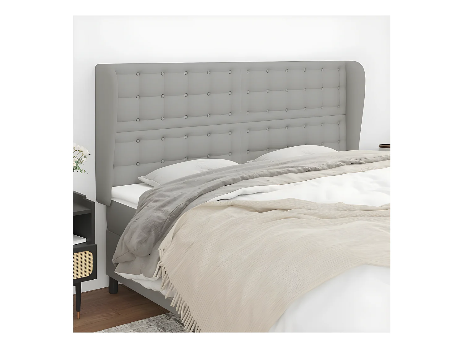 Tête de lit avec oreilles Gris clair 183x23x118/128 cm Tissu