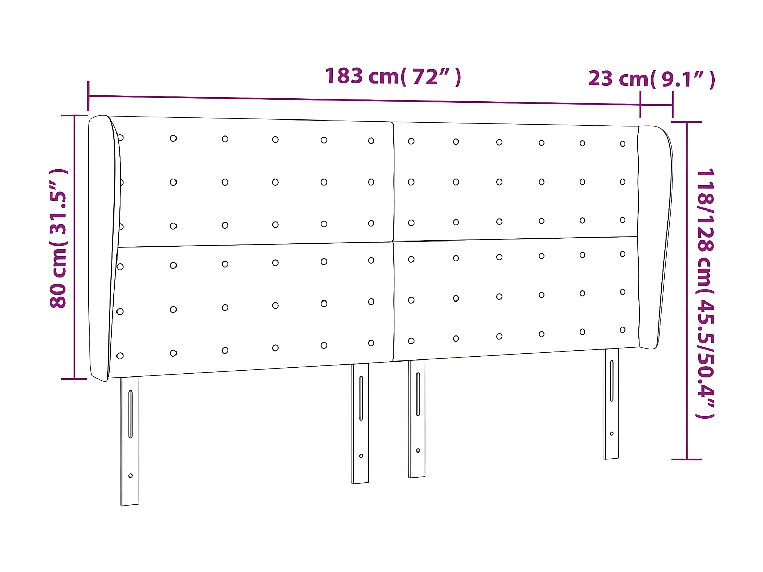 Tête de lit avec oreilles Gris clair 183x23x118/128 cm Tissu