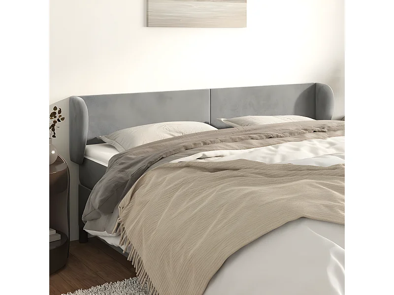 Tête de lit avec oreilles Gris clair 183x23x78/88 cm Velours