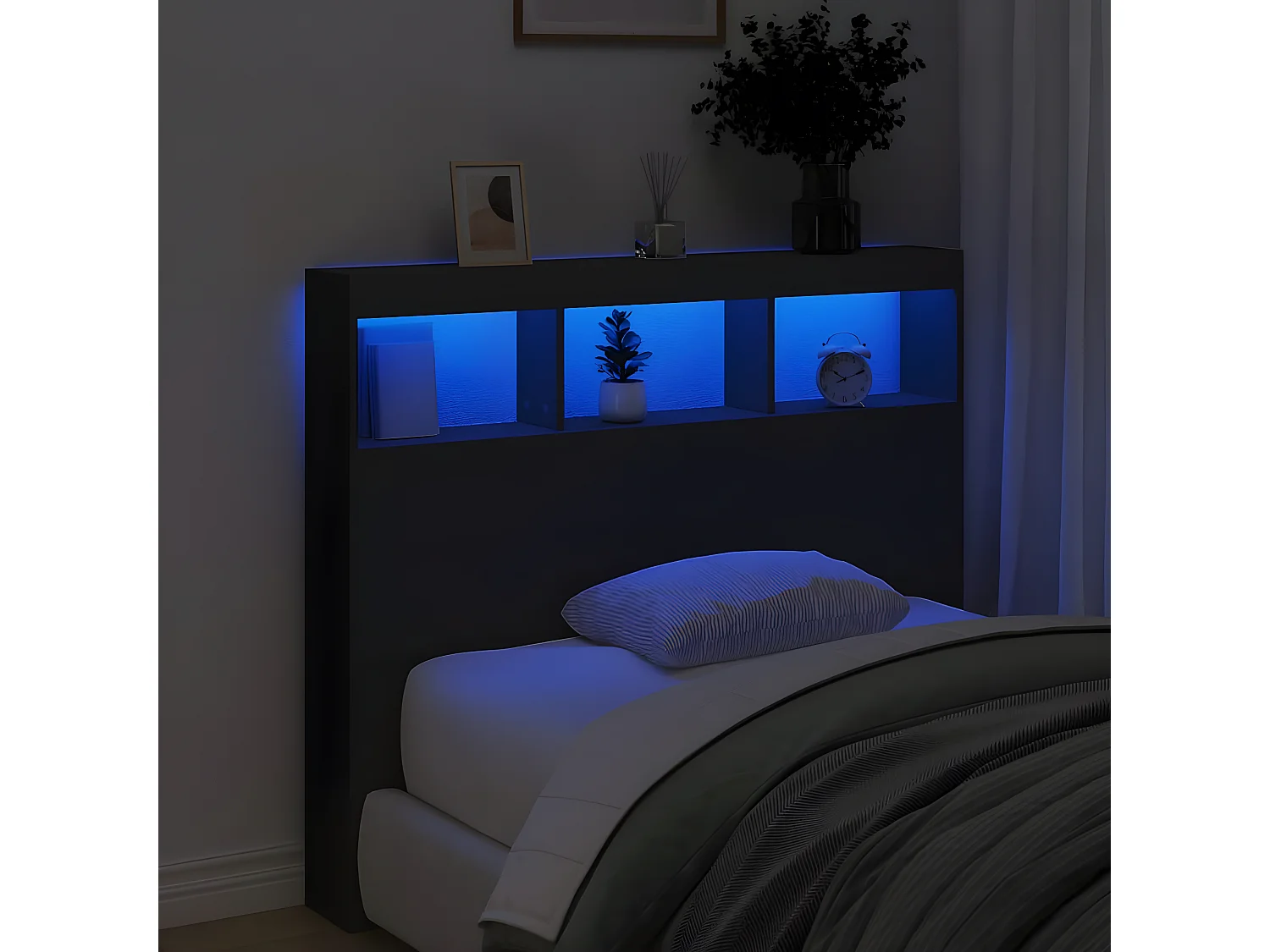 Armoire tête de lit avec LED noir 120x17x102 cm