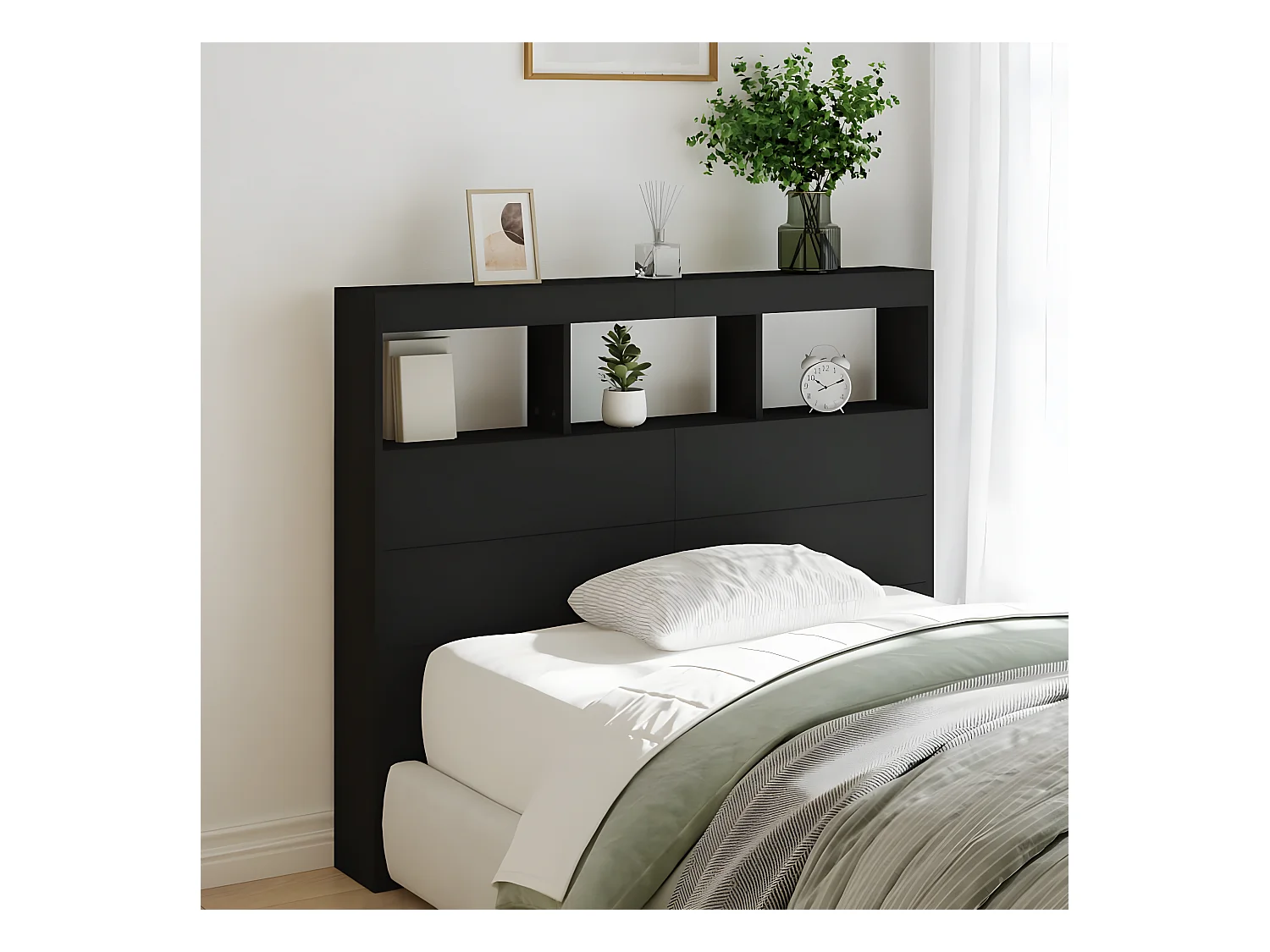 Armoire tête de lit avec LED noir 120x17x102 cm